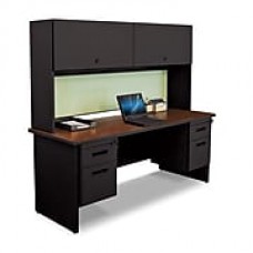 Pronto Desk 72" x 24" Double File Pedestal with Overhead Mahogany/Black/Peridot Green (762805009366)