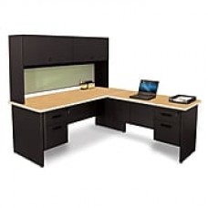 Pronto Desk 72" x 78" Shape Double File Pedestal Oak/Black/Beryl (762805009281)