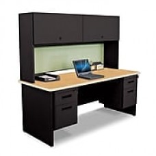 Pronto Desk 72" x 30" Double File Pedestal with Overhead Oak/Black/Peridot Green (762805009168)