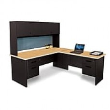 Pronto Desk 72" x 78" Shape Double File Pedestal Oak/Black/Slate Blue (762805009311)