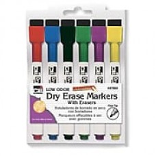 Charles Leonard Magnetic Dry Erase Markers W Eraser Assorted Colors, Fine Point, Bundle of 6, 6/pk, total of 36 (CHL47860)