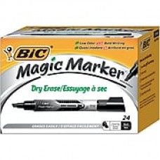 BIC® Magic Marker® Brand Dry Erase Marker, Tank, Chisel, Black, 24/Pk