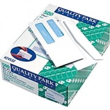 Quality Park Gummed Security Tinted Double Window #8 5/8 Envelopes, 3 5/8" x 8 5/8", White, 500/Bx