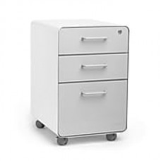 Poppin, Stow File Cabinet, Rolling 3-Drawer, White + Light Gray (101251)