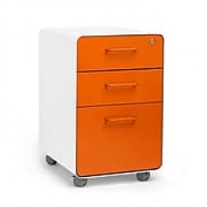 Poppin, Stow File Cabinet, Rolling 3-Drawer, White + Orange (100921)