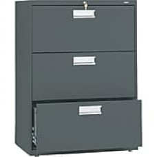 HON® Brigade® 600 Series 3 Drawer Lateral File Cabinet, Charcoal, 30"W (HON673LS)