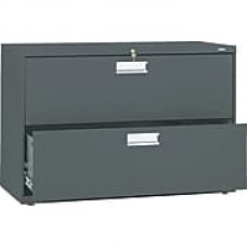 HON Brigade 600 Series Lateral File Cabinet, A4/Legal/Letter, 2-Drawer, Charcoal, 42"W