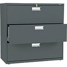 HON Brigade 600 Series Lateral File Cabinet, A4/Legal/Letter, 3-Drawer, Charcoal, 42"W