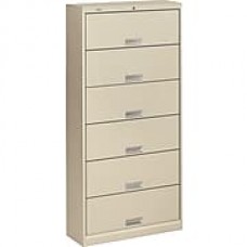 HON Brigade 600 Series 6 Drawer Lateral File Cabinet with Shelves, Letter, Putty, 36"W (HON626LL) NEXT2018 NEXT2Day