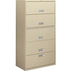 HON 600 Series 5 Drawer Lateral File Cabinet with Receding Doors, Letter/Legal, Putty, 36"W (HON655LL)