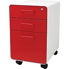 Poppin, Stow File Cabinet, Rolling 3-Drawer, White + Red (100917)