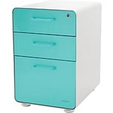 Poppin, Stow File Cabinet, 3-Drawer, White + Aqua (100924)