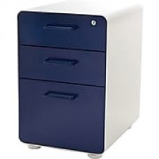 Poppin, Stow File Cabinet, 3-Drawer, White + Navy (100415)