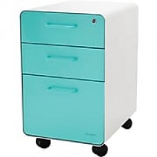 Poppin, Stow File Cabinet, Rolling 3-Drawer, White + Aqua (101388)