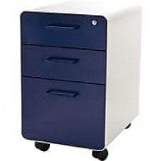 Poppin, Stow File Cabinet, Rolling 3-Drawer, White + Navy (101250)