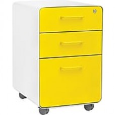 Poppin, Stow File Cabinet, Rolling 3-Drawer, White + Yellow (100916)