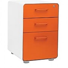 Poppin, Stow File Cabinet, 3-Drawer, White + Orange (100431)