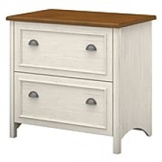 Bush Furniture Stanford 2 Drawer Lateral File Cabinet, 32"W Antique White/Tea Maple (WC53284-03)