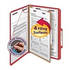 Smead® Pressboard Classification File Folder with SafeSHIELD® Fasteners, 1 Divider, 2" Exp., Legal, Bright Red, 10/Box (18731)