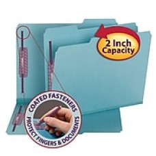 Smead Pressboard Fastener File Folder with SafeSHIELD Fasteners, 1/3-Cut Tab, 2" Exp., Letter, Blue, 25/Box (14937)