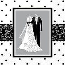 Amscan Wedding Lunch Napkins, 6.5'' x 6.5'', Black/White, 8/Pack, 16 Per Pack (511091)