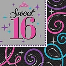 Amscan Sweet Sixteen Celebration Lunch Napkins, 6.5'' x 6.5'', Multicolored, 8/Pack, 16 Per Pack (511466)