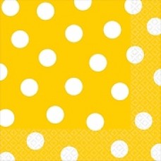 Amscan Polka Dots Lunch Napkins, 6.5'' x 6.5'', Yellow Sunshine, 8/Pack, 16 Per Pack (511537.09)