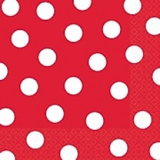 Amscan Polka Dots Lunch Napkins, 6.5'' x 6.5'', Apple Red, 8/Pack, 16 Per Pack (511537.40)