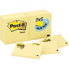 Post-it® Notes, 3" x 5", Canary Yellow, 24 Pads/Pack (65524VADB)