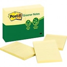 Post-it® Recycled Notes, 4" x 6", Canary Yellow, 12 Pads/Pack (660RPYW)