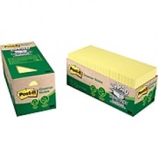 Post-it® Recycled Notes, 3" x 3", Canary Yellow, 24 Pads/Cabinet Pack (654R24CPCY)