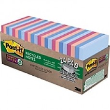 Post-it® Super Sticky Notes, 3" x 3", Bali Collection, Recycled, 24 Pads/Pack (65424NHCP)