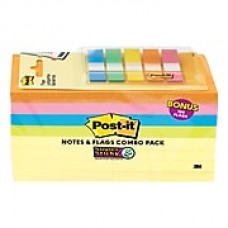 Post-it® Notes and Flags Combo, 3" x 3" Assorted Colors, 90 Sheets/Pad, 16 Pads/Pack plus Bonus Flags with Dispenser