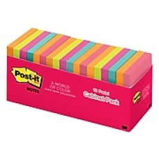 Post-it® Notes, 3" x 3" Cape Town Collection, 100 Sheets/Pad, 18 Pads/Cabinet Pack (654-18CTCP)