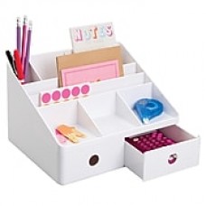 Linus Office Supplies Desk Organizer with Drawers, for Pens, Markers, Notepads, Tape - White (42011)