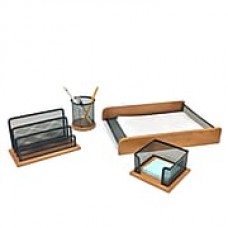 Mind Reader 4 Piece Wood Set Desk Organizer, Black (WDSET4-BLK)