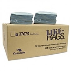 Cascade Like-Rags® Spunlace Towels, 1-Ply, Dry Wipes, Blue, 50/Roll, 500/Carton (37675)