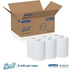 Scott® Slimroll Hardwound Paper Towels, 1-Ply, White, 580 Feet/Roll, 6 Rolls/Carton (12388)