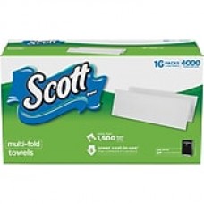 Scott® Multi-Fold Paper Towels, 1-Ply, White, 250 Towels/Pack, 16 Packs/Carton (KCC 08009)