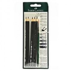 Faber-Castell Graphite Aquarelle Water-Soluble Pencils Assorted Set Of 5 With Brush [Pack Of 2] (2PK-117897)