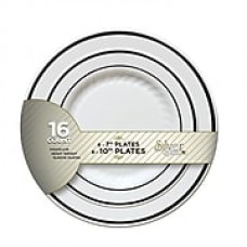 Silver Splendor Recyclable Plastic White With Silver Round China-Like Plate 7"