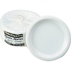 Tablemate® Disposable Round Plastic Plate, 10 1/4"(Dia), White, 125/Pack