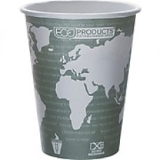 Eco Products World Art Renewable and Compostable PLA Plastic Hot Cup, 12 oz., Green, 1000/Carton