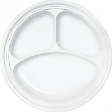 Dart® Famous Service Plastic Dinnerware, Plate, 3-Comp, 10 1/4" dia, White, 500/Carton500/Carton