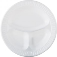 Dart® Laminated Foam Dinnerware, Plate, 3-Comp, 10 1/4", White, 125/Pk, 4 Pks/Ctn500/Carton