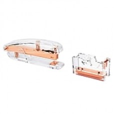 Insten Deluxe Design Stationery Acrylic Desktop Tape Dispenser (1" Core) + Stapler (15 Sheet Capacity) - Clear/Rose Gold