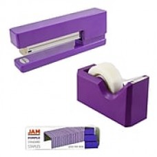 JAM Paper® Office & Desk Sets, (1) Tape Dispenser (1) Stapler (1) Pack of Staples, Purple, 3/pack