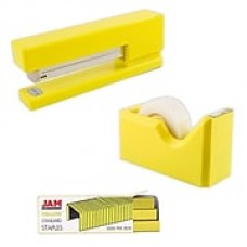 JAM Paper® Office & Desk Sets, (1) Tape Dispenser (1) Stapler (1) Pack of Staples, Yellow, 3/pack