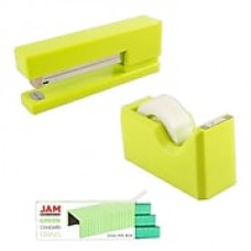 JAM Paper® Office & Desk Sets, (1) Tape Dispenser (1) Stapler (1) Pack of Staples, Lime Green and Green, 3/pack