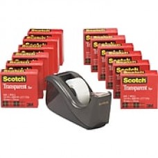 Scotch® Transparent Tape 600 with C-60 Desktop Tape Dispenser, 3/4" x 1000", 1" Core, 12/Pack